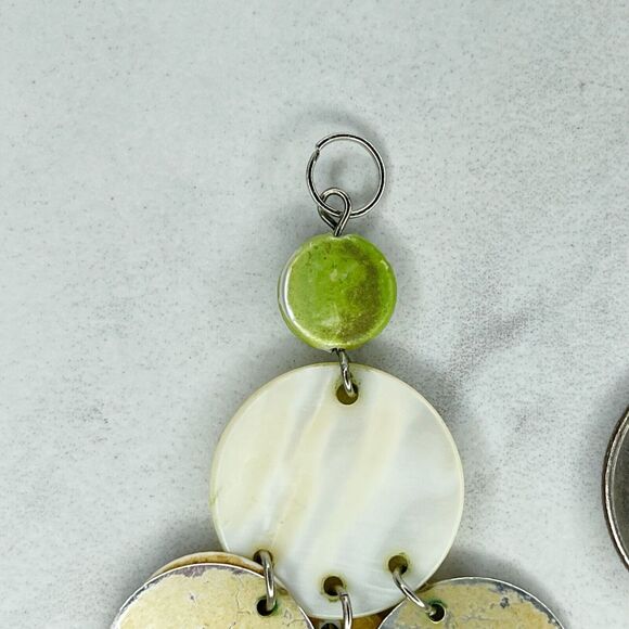 Silver Tone Mother of Pearl Shell Dangle Upcycled Pendant - Picture 3 of 6